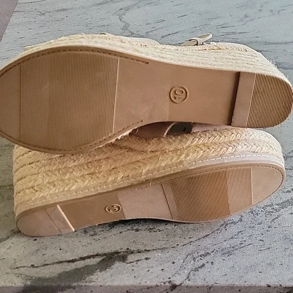 Universal Thread Jute/Faux Suede Boho Platform Wedge Peep Toe Heels Taupe sz 10 - Picture 5 of 14